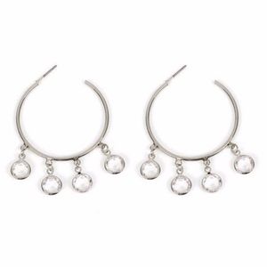 Silver Charm Hoop Earrings With Dangling Crystals